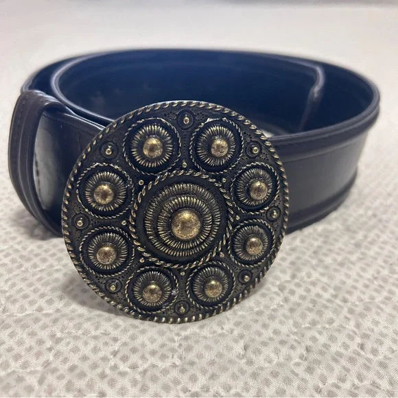 Per Se Women’s Brown Leather Belt Brass Buckle Sz S Vintage 90's - Picture 5 of 8